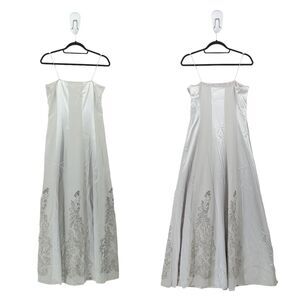 Rickie Freeman T J Nites Women 4 Silk Gown Dress Gray Floral Beading Evening VTG